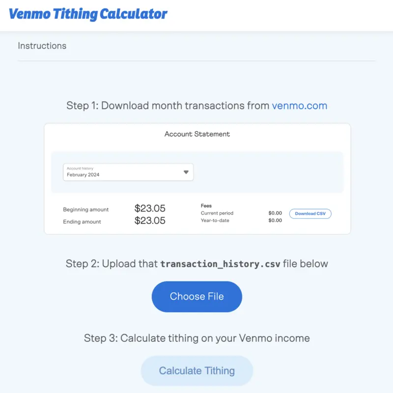 Venmo Tithing Calculator Screenshot